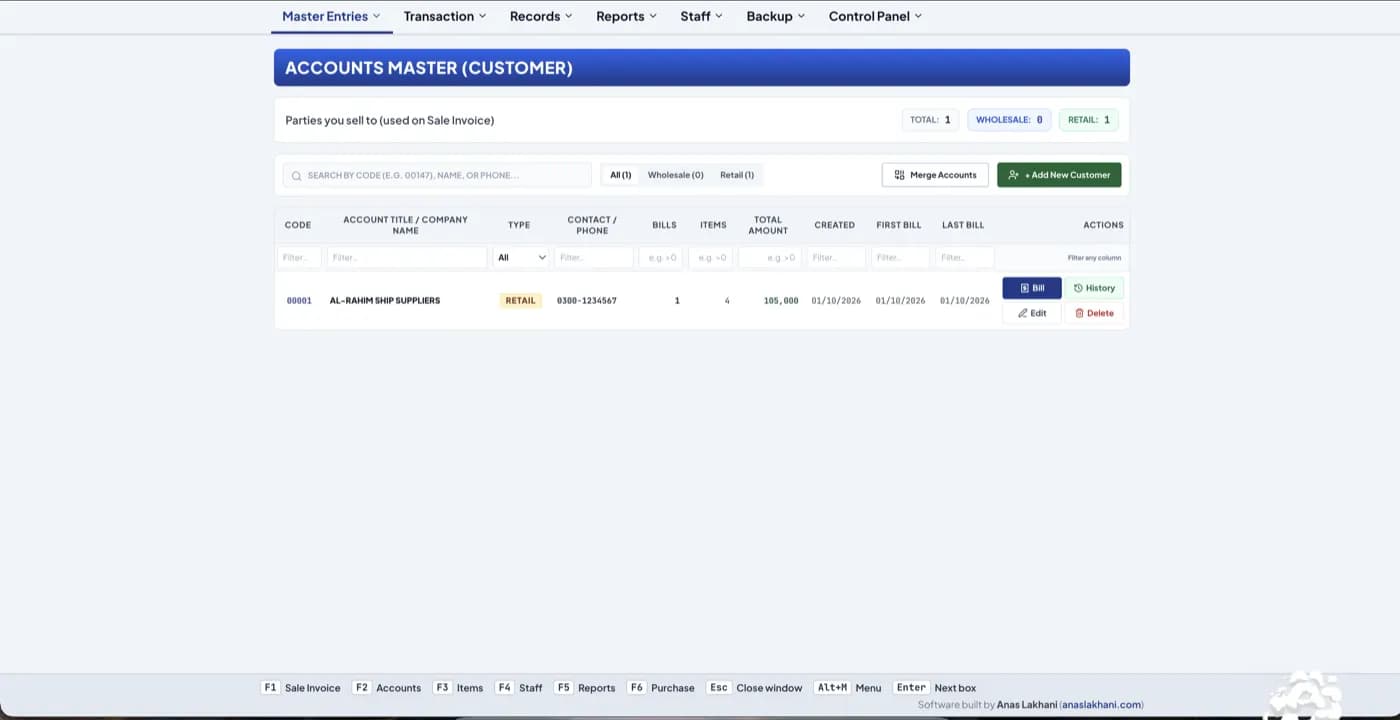 Accounts Master (Customer)