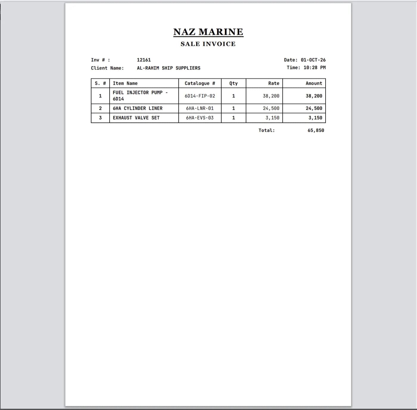 Printed Invoice