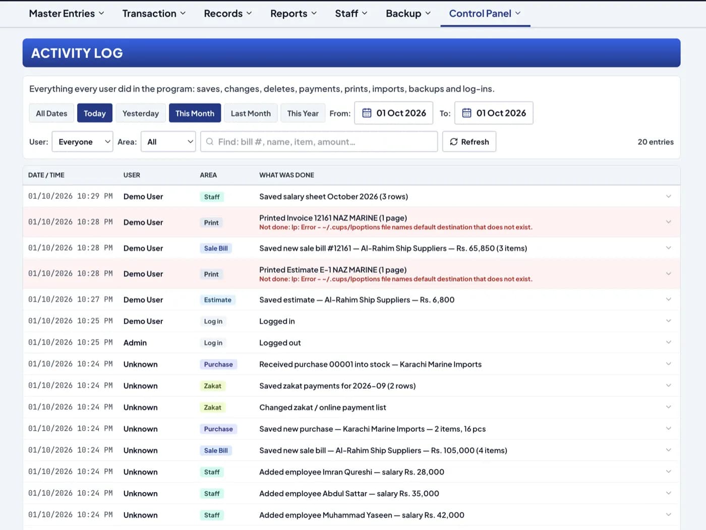 Tamper-Evident Activity Log